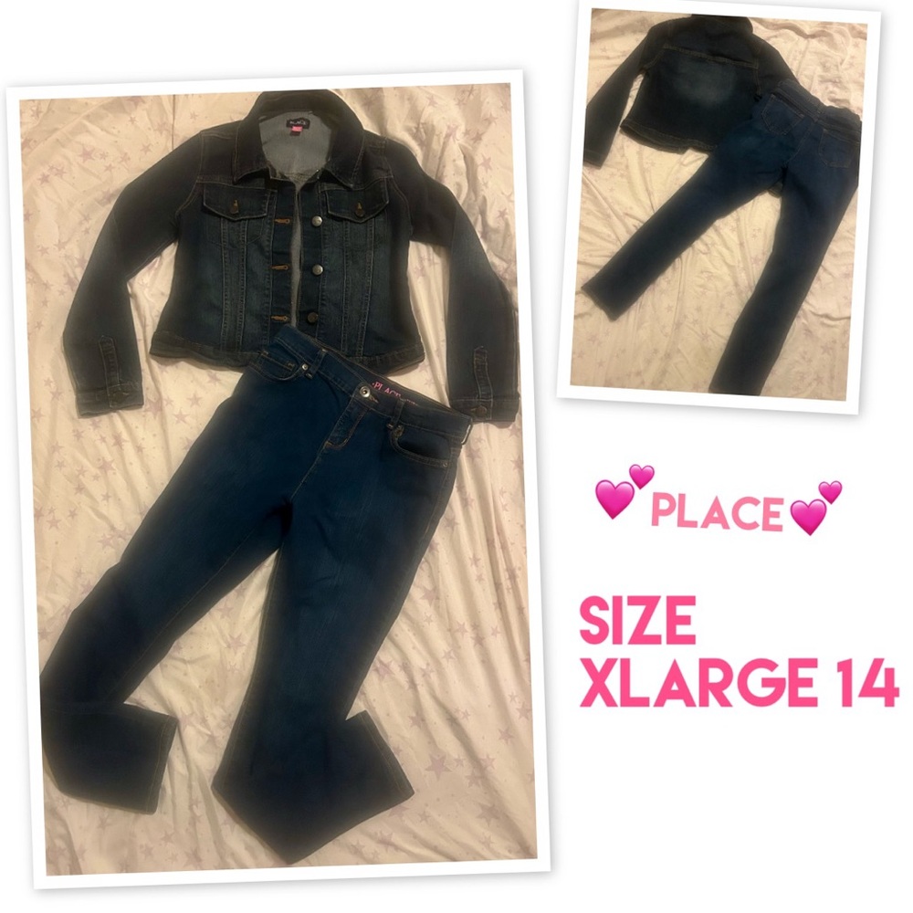 Place, Girl’s Dark Blue Denim Jacket & Jean Set